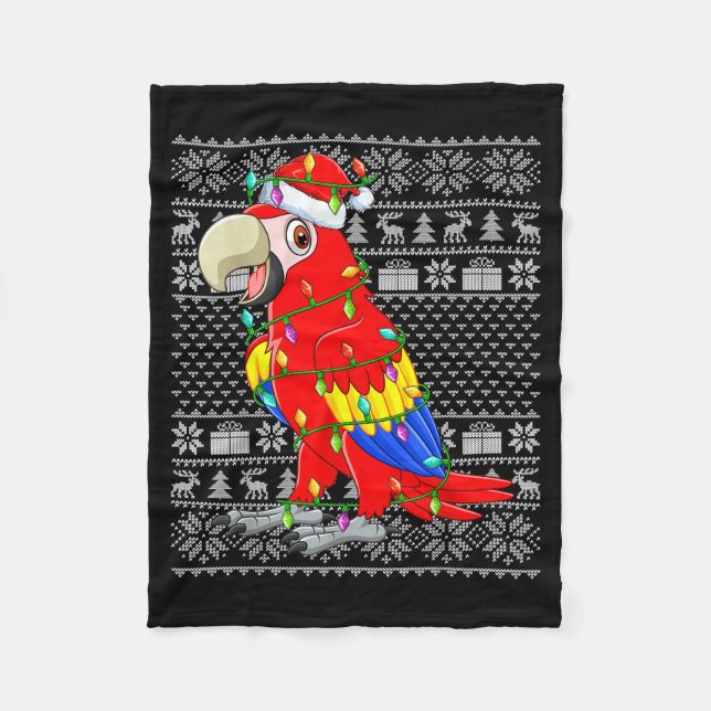 Cobertor De Velo Macaw Parrot Christmas Lights Ugly Sweater Funny B (Frente)