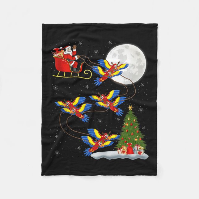 Cobertor De Velo Macaw Parrots Santa Sleigh Flying Funny Magical Ch (Frente)