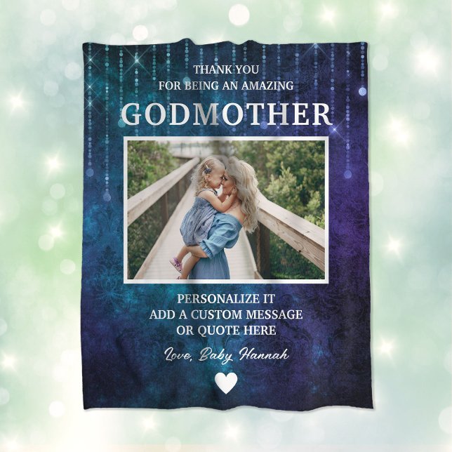 Cobertor De Velo Madrinha, Obrigado, Blue Sparkles. (Godmother Thank You Blue Sparkles Custom Fleece Blanket
)