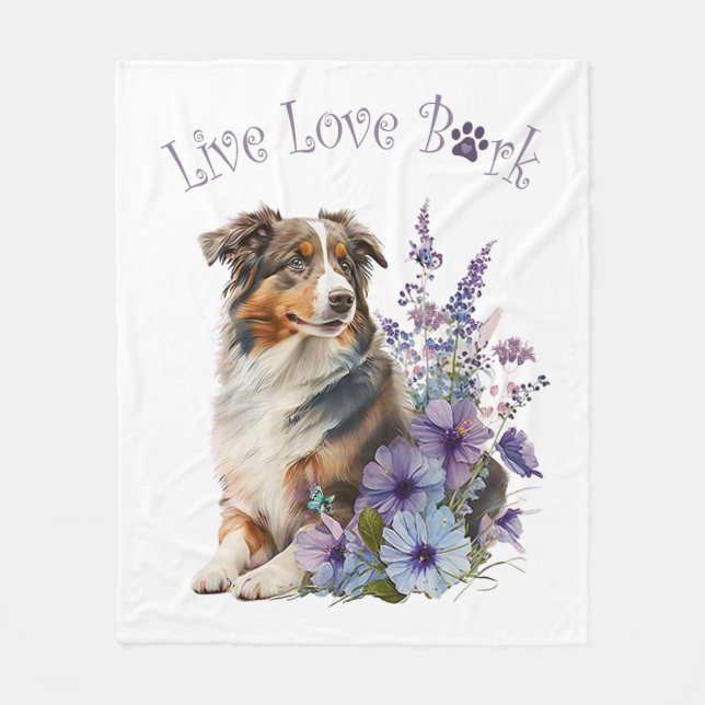 Cobertor De Velo Mãe de Australian Shepherd Floral (Frente)