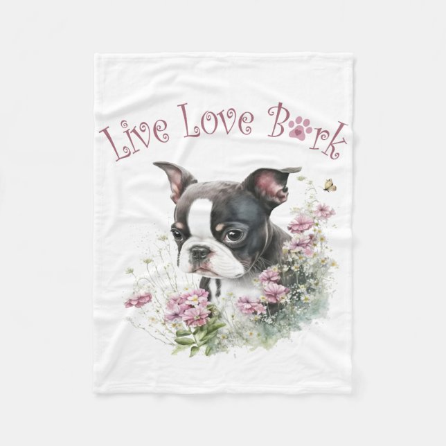 Cobertor De Velo Mãe de Boston Terrier Floral (Frente)