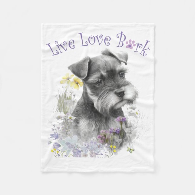 Cobertor De Velo Mãe de Cachorro Schnauzer Floral (Frente)