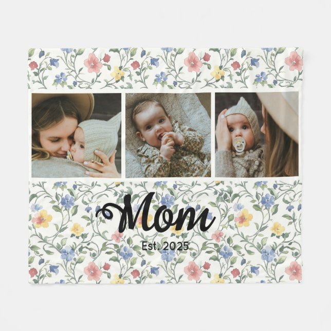Cobertor De Velo Mãe Fundada 3 Foto Aquarela Floral Script (Frente (Horizontal))