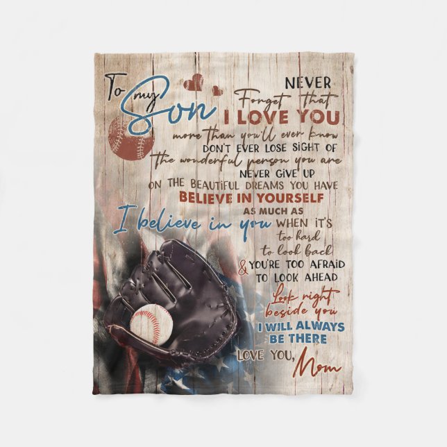 Cobertor De Velo Mãe Para O Meu Filho Estarei Sempre Lá Baseball (Frente)