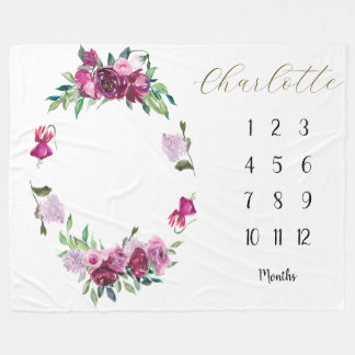 Cobertor De Velo Magenta e Plum floral Baby 1rua Milestone