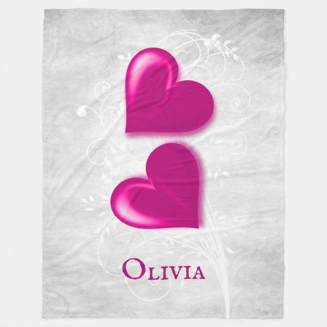 Cobertor De Velo Magenta Hearts Personalizados Fleece Blanket (Frente)