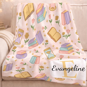 Cobertor De Velo Magia de Livros Personalizada Pastel Menina Nome R