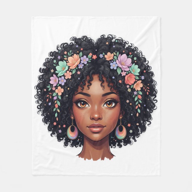 Cobertor De Velo Magia de Menina Preta Afro Diva (Frente)