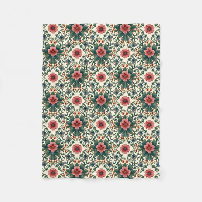 Cobertor De Velo Magia Floral Boho - em Tons de Verde e Rosa (Frente)