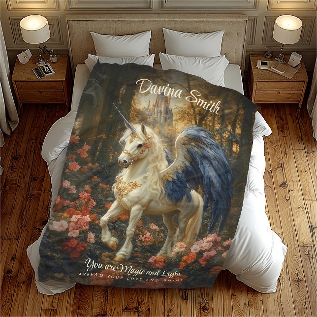 Cobertor De Velo Magia Pegasus White Blue Fantasy Unicorn (Criador carregado)