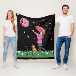 Cobertor De Velo Magnífica Lua Rosa & Cão Caminhada Fleece de Aquar