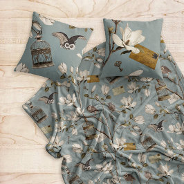 Cobertor De Velo Magnolia Grove with Owls in Duck egg blue