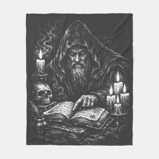 Cobertor De Velo Mago Estudando o Grimório — por BurnsInHell (Frente)