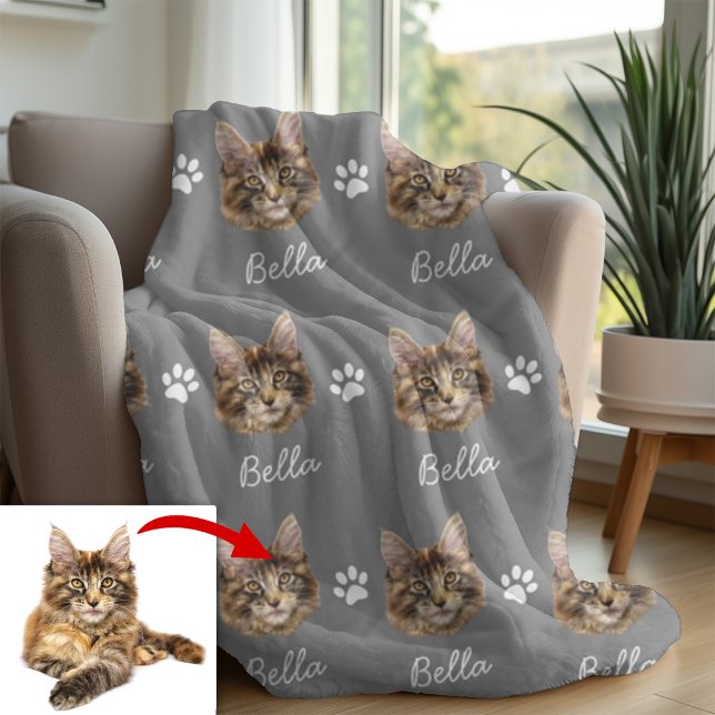 Cobertor De Velo Maine Coon Cat, cinza Pet Personalizada (Criador carregado)