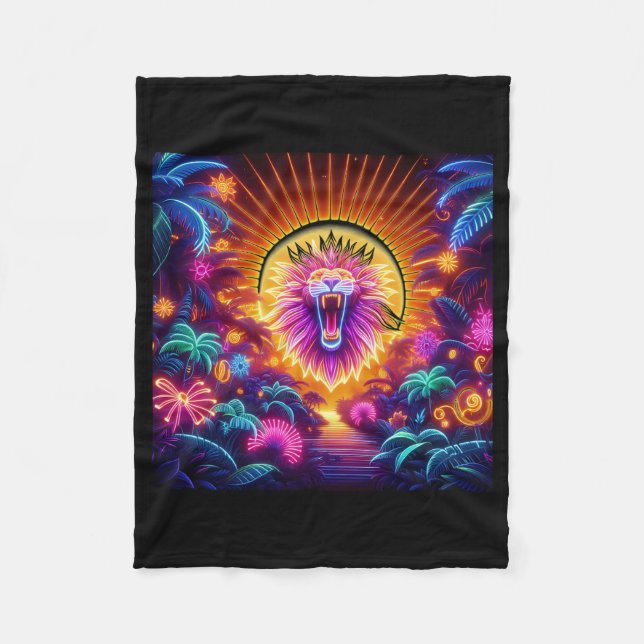 Cobertor De Velo Majestade, o Lion Neon Jungle BLANKET (Frente)