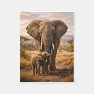 Cobertor De Velo Majestoso Elefante Africano Com Filhote Na Savana