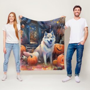 Cobertor De Velo Malamute do Alasca de Halloween com Abóboras Assus