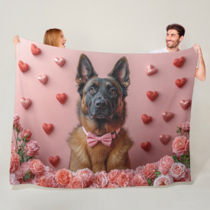 Cobertor De Velo Malinois Belga com Rosas - Dia dos Namorados