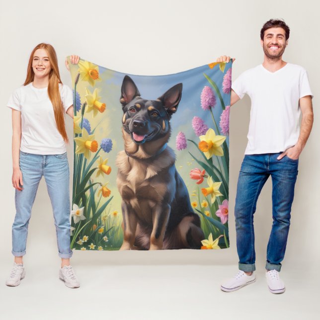 Cobertor De Velo Malinois Belga Pintura Flores da Primavera (In Situ)