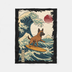 Cobertor De Velo Malinois Belga Surfando a Onda Kanagawa Japonesa
