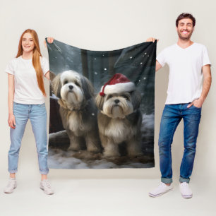 Cobertor De Velo Malti Tzu Sleigh Sleigh Natal Decorado com Neve