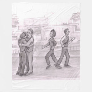 Cobertor De Velo Man and Woman Hug Outside on the Street Then Walk 