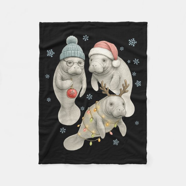 Cobertor De Velo Manatee Christmas Manatee Santa Reindeer Lights Wo (Frente)