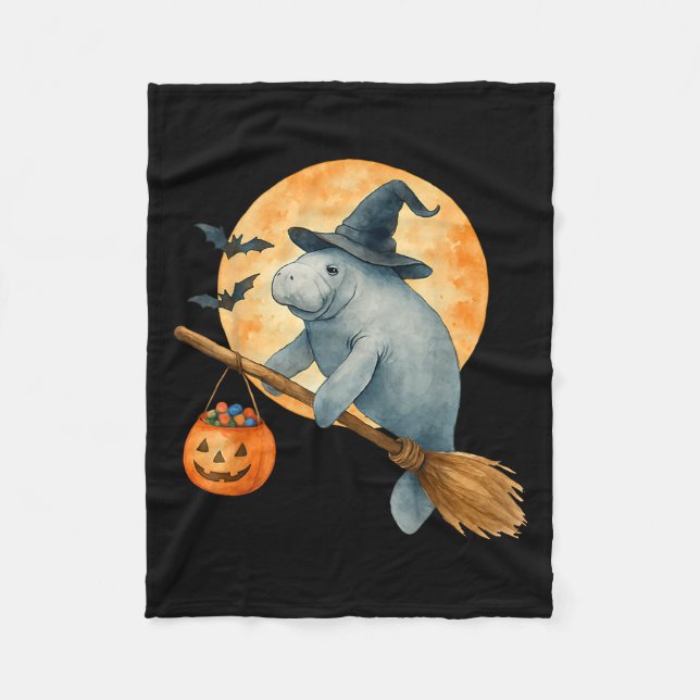 Cobertor De Velo Manatee Witch Hat Pumpkin Halloween Homens Wo (Frente)