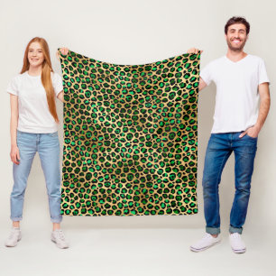 Cobertor De Velo Manchas de leopardo elegantes em verde escuro e fo