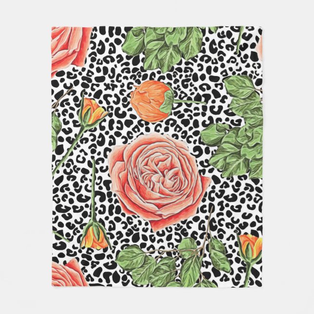 Cobertor De Velo Manchas-leopardo Prato Floral Laranja (Frente)