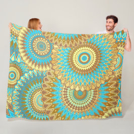 Cobertor De Velo Mandala Azul Marrom Dourado Sobreposto