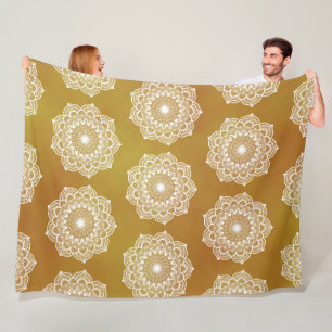 Cobertor De Velo Mandala Branco em Fundo Dourado