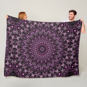 Cobertor De Velo Mandala de Rosa Rosa e Preta com Geometria Floral