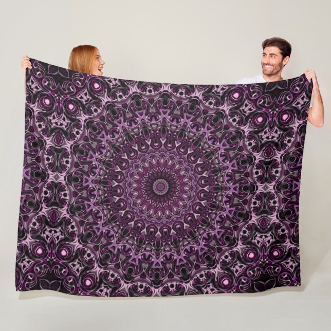 Cobertor De Velo Mandala de Rosa Rosa e Preta com Geometria Floral (In Situ)