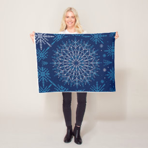 Cobertor De Velo Mandalá Estrela Geométrica Azul Intricada de Inver