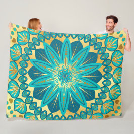 Cobertor De Velo Mandala Flor de Ouro Azul
