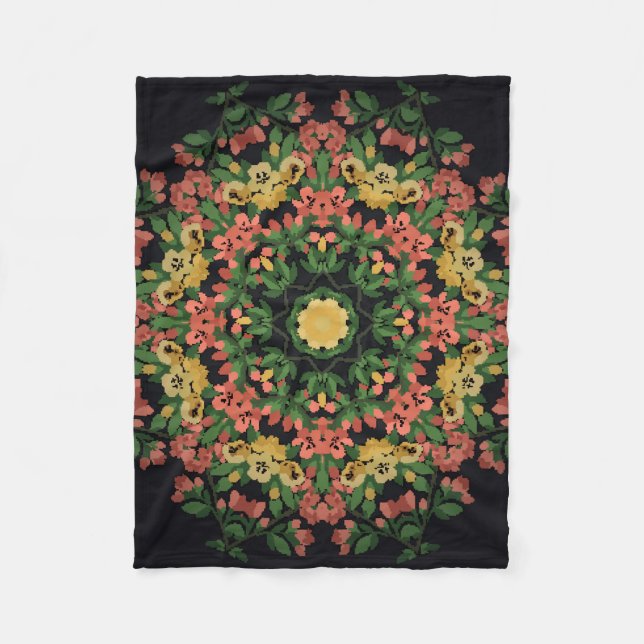Cobertor De Velo Mandala floral brilhante com flores vermelhas e am (Frente)