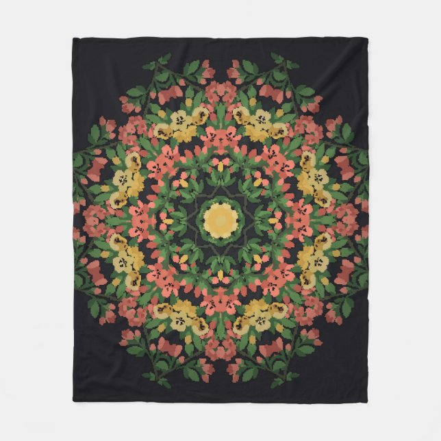 Cobertor De Velo Mandala Floral: vermelha, vindima amarela. (Frente)