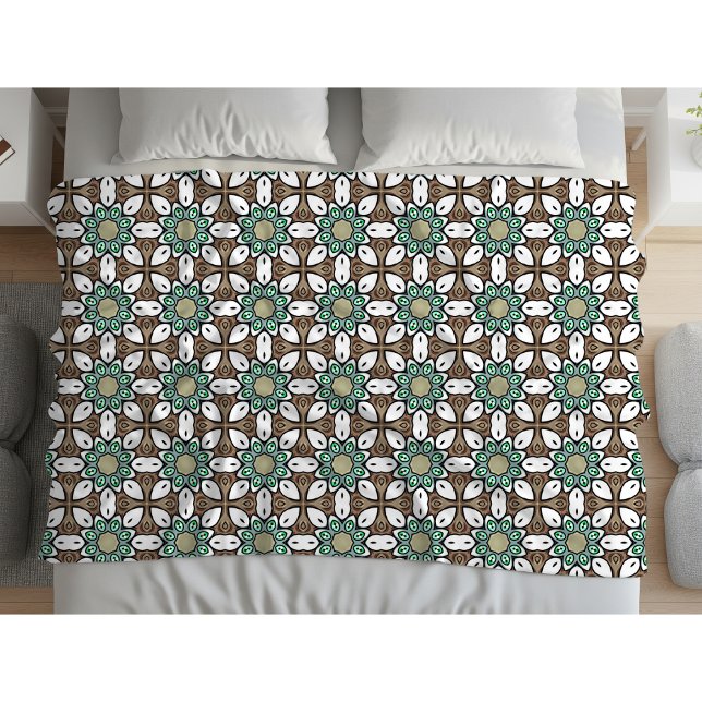 Cobertor De Velo mandala geométrico turquesa, marrom e branco (Criador carregado)