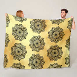 Cobertor De Velo Mandala Preto em Fundo Dourado Suave
