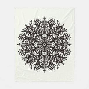 Cobertor De Velo Mandalas de Cogumelos Psikedélicos Preto e Branco