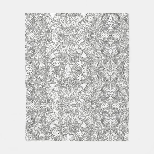 Cobertor De Velo Mandalas de Rabiscos Simétricos Monocromáticos Pre (Frente)