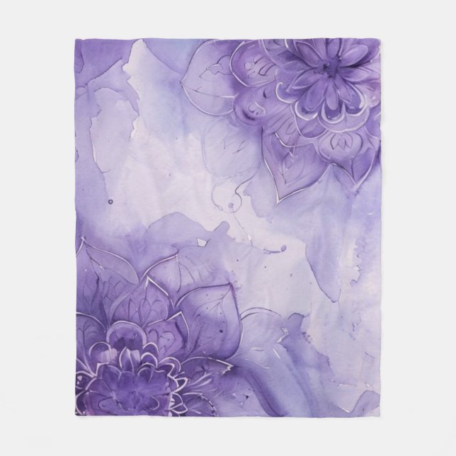 Cobertor De Velo Mandalas florais em aquarela roxa (Frente)