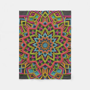 Cobertor De Velo Mandalas Geométricos Detalhados Roxo e Dourado em