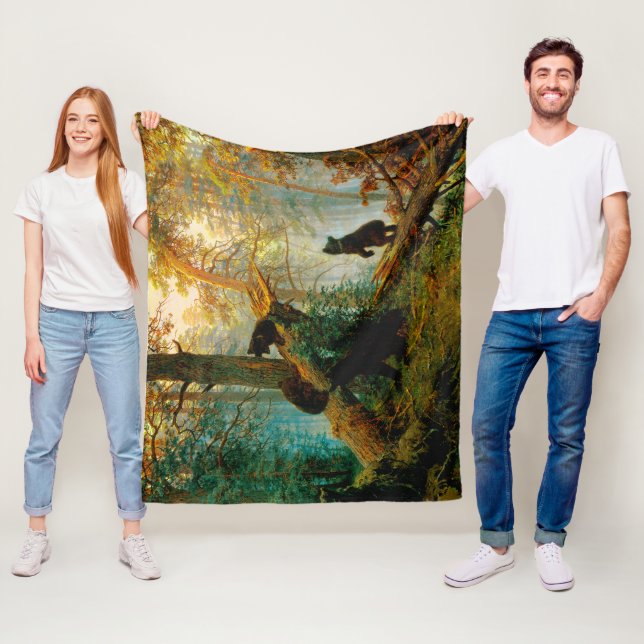 Cobertor De Velo Manhã em uma Floresta de Pinheiros Urso com Filhot (In Situ)