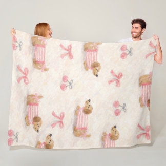 Cobertor De Velo Manta con Patrón de Perritos Kawaii con Moños Rosa