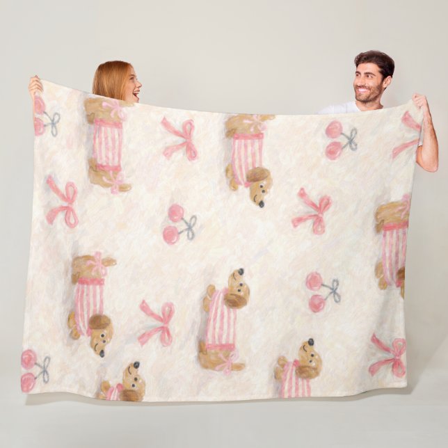 Cobertor De Velo Manta con Patrón de Perritos Kawaii con Moños Rosa (In Situ)
