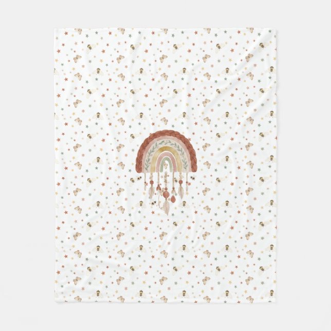 Cobertor De Velo Manta de Fleece Bebê Arco-íris Terroso e Abelha Ca (Frente)