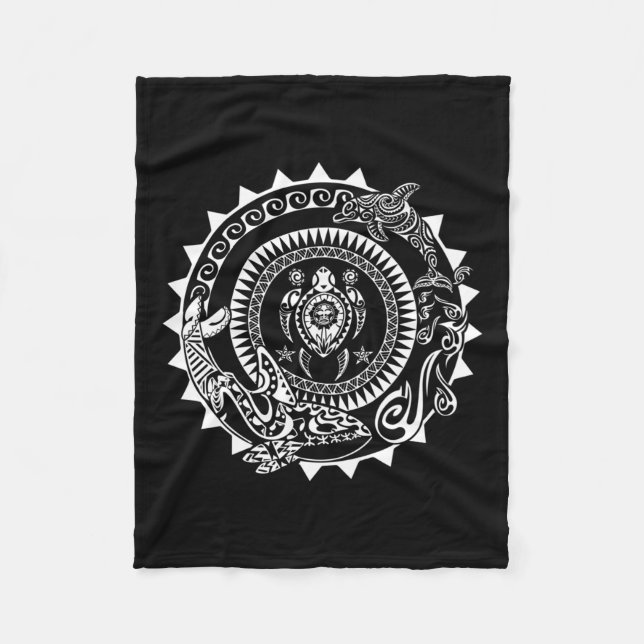 Cobertor De Velo Maori Polynésia Tatto Orca Dolphin Turtle Scuba (Frente)