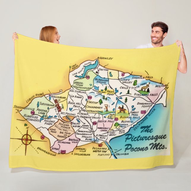 Cobertor De Velo  Mapa Antigo das Montanhas de Pocono  (In Situ)